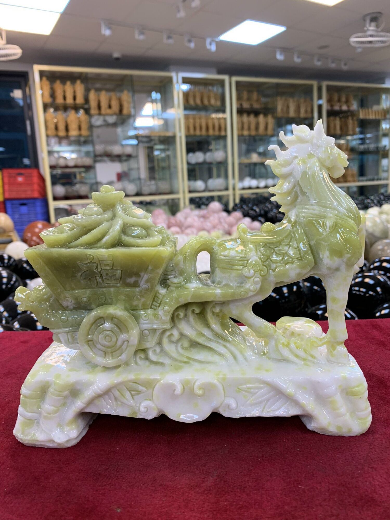 Ngựa kéo hũ vàng Ngọc serpentine:Tl 4,32kg:kt 24,5*20*11cm