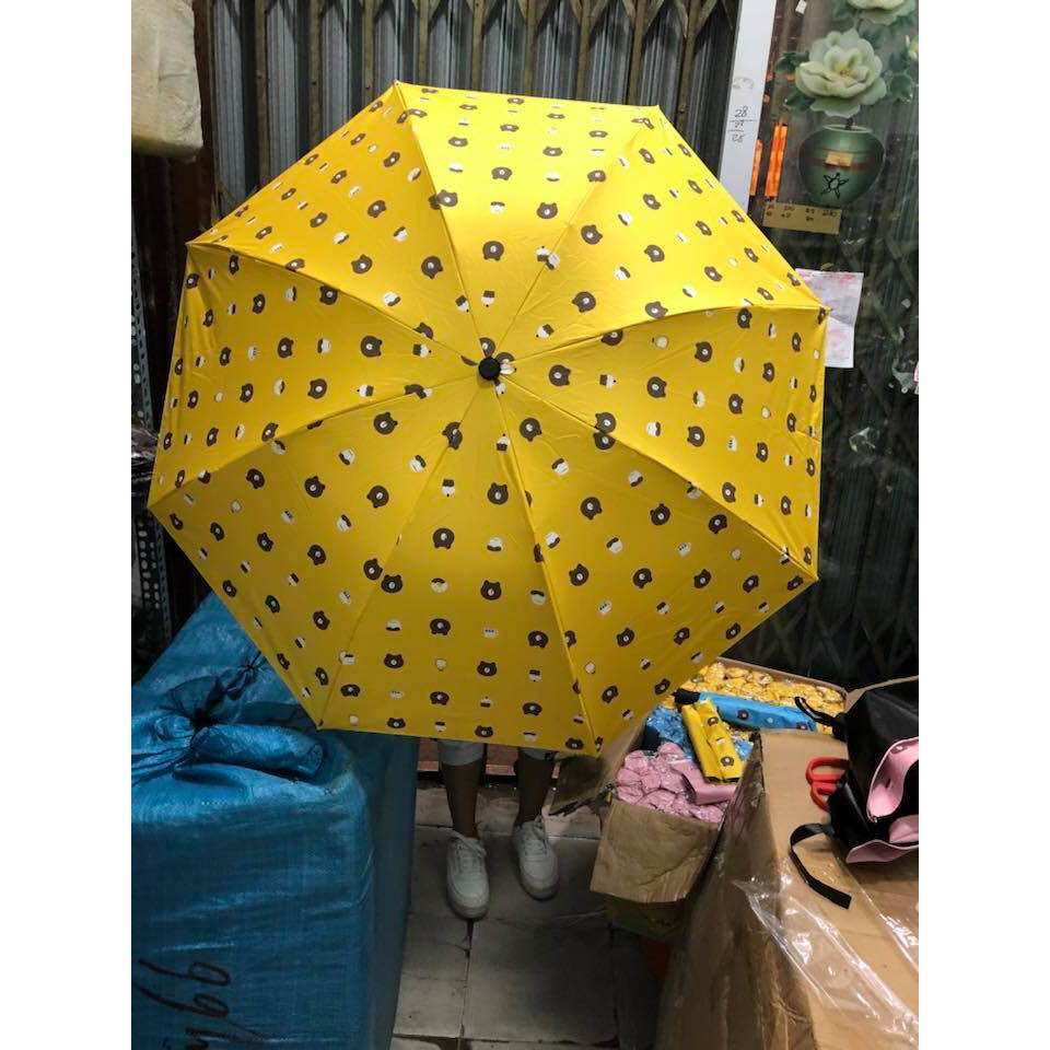 Ô dù gấp gọn mini , Ô dù che mưa hình gấu Brown dễ thương , Vải dù cản tia UV