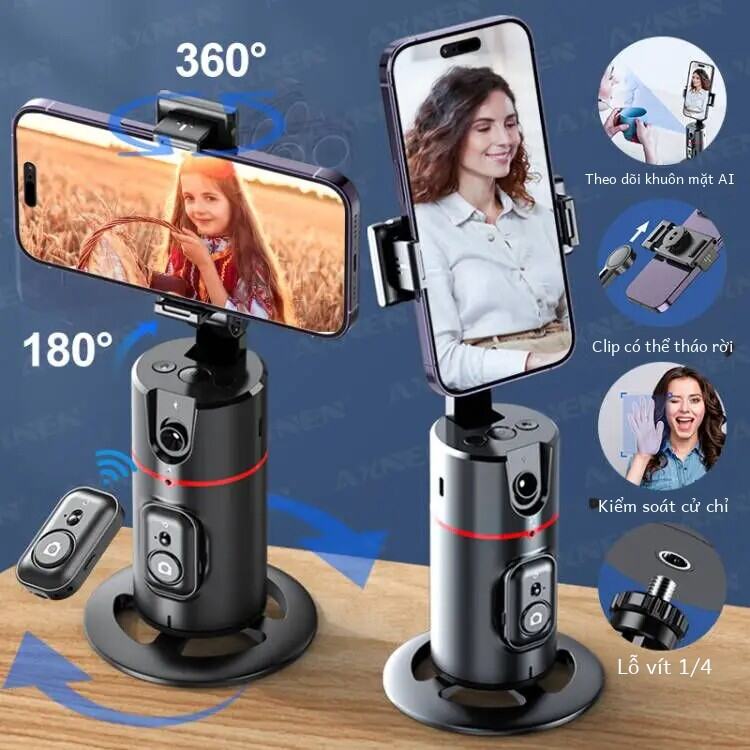 P02 Xoay 360 Gimbal Ổn Định Có Màn Trập Từ Xa Cho Điện Thoại Thông Minh Để Bàn Theo Dõi Khuôn Mặt Cho Tiktok Phát Sóng Trực Tiếp