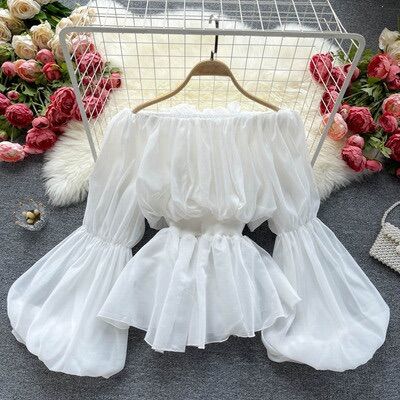 Áo kiểu áo trễ vai tay phồng cho nữ