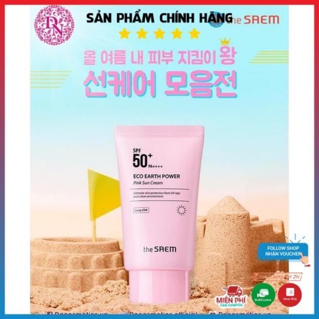 [CHÍNH HÃNG] Kem chống nắng The Saem Eco Earth Pink Sun Cream 50g + Kem chống nắng Pink 50g