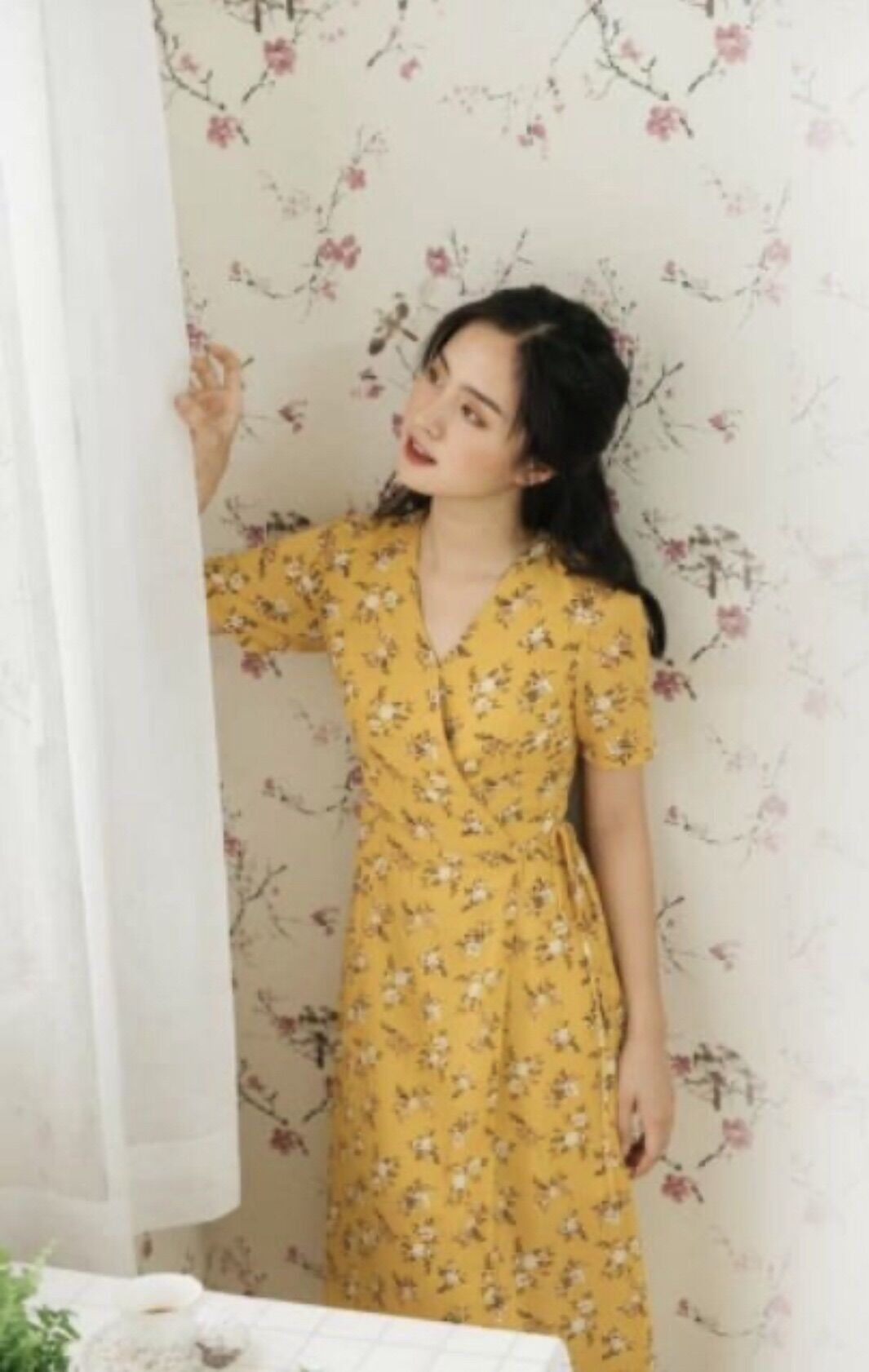 (Ảnh Thật ) Đầm Hoa Vàng Nhí Thắt Eo