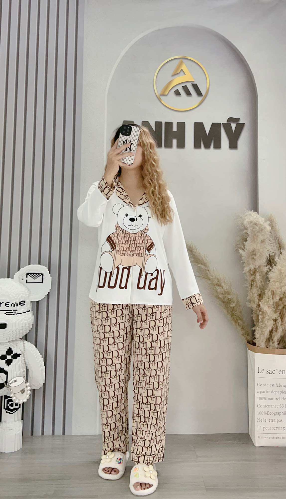 Đồ bộ nữ mặc nhà ANH MỸ pijama bigsize 60-75kg chất liệu lụa mango cao cấp tay dài quần dài BSMGTD-01