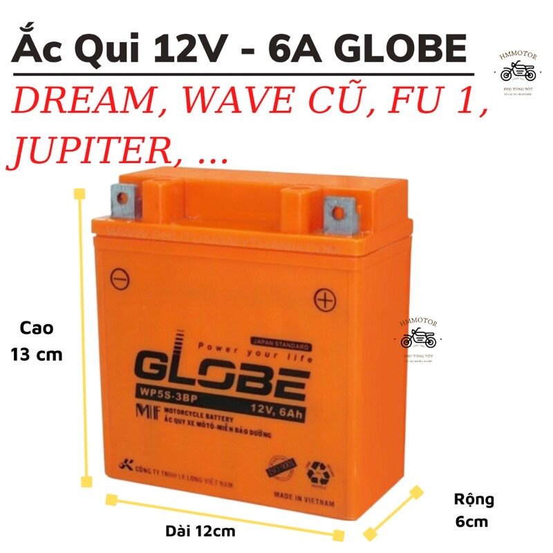 Bình ắc quy xe máy GLOBE 12v 6Ah