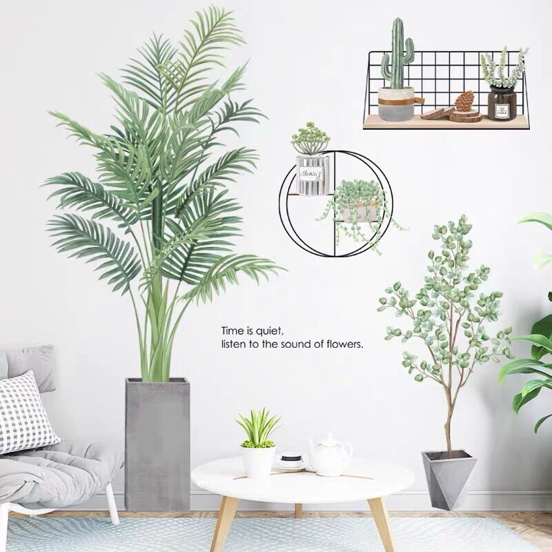 Tranh dán tường, Decal dán tường cây cau cảnh, chất liệu cao cấp.