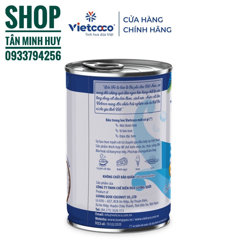 Combo 4Lon Nước Cốt Dừa Tươi VietCoco 400ml