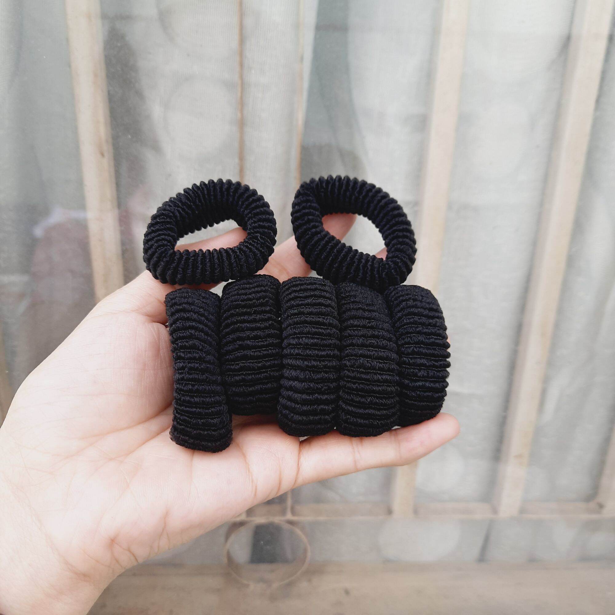 Túi 10 thun cột tóc sọc màu đen (bản 1.5cm)
