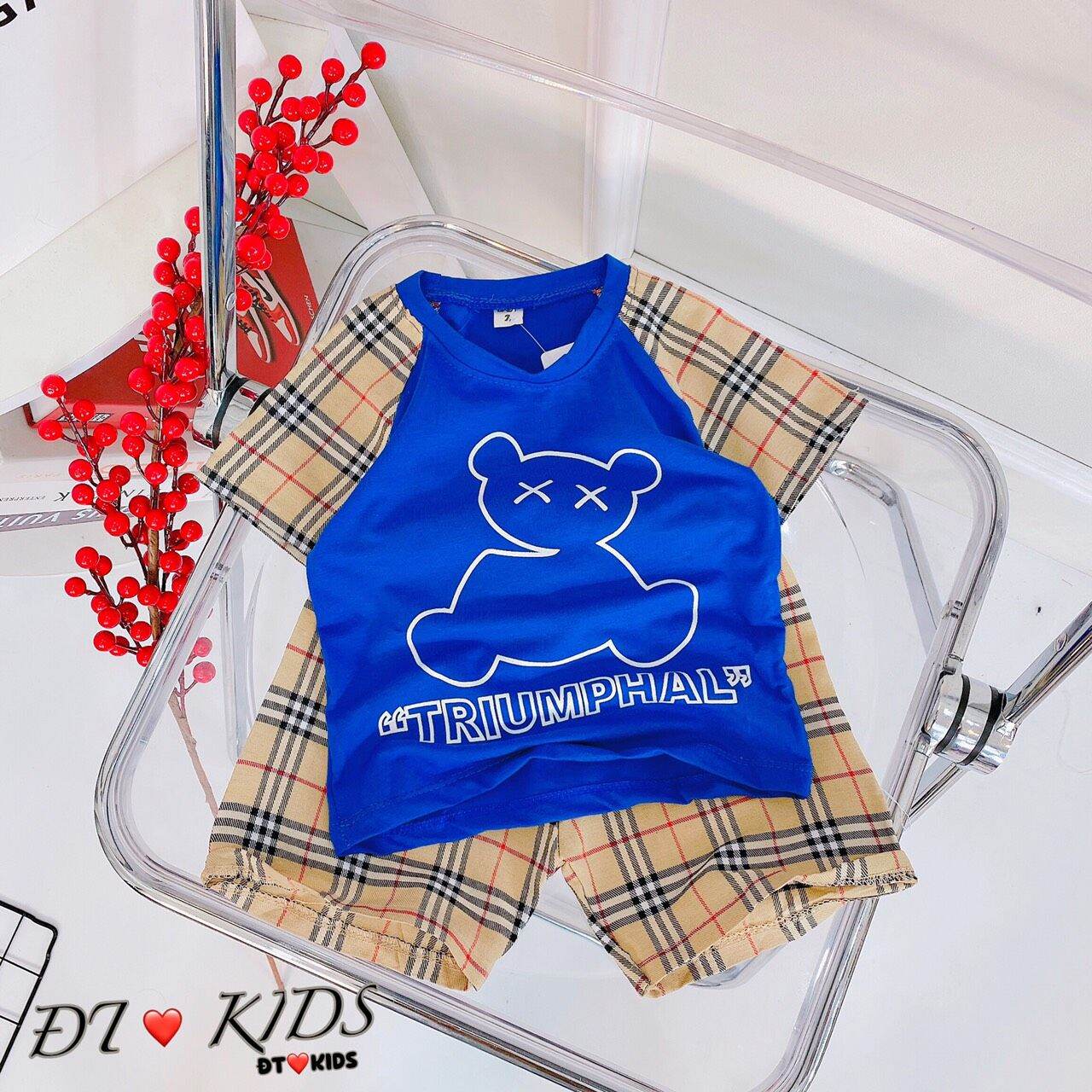 G2-bộ cotton gấu qc phối kẻ bbr bé trai 8-18kg