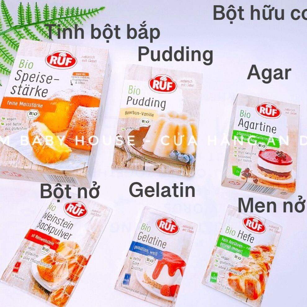 Tinh bột bắp hữu cơ, bột pudding, bột agar, Gelatin, bột nở , men nở RUF