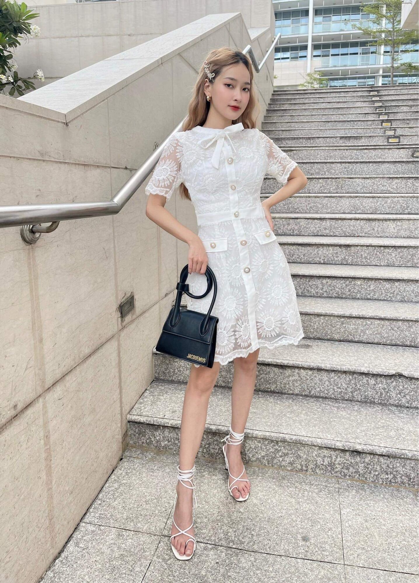 Đầm dự tiệc phối nút sang trọng đi làm đi học đi chơi đầm thiết kế