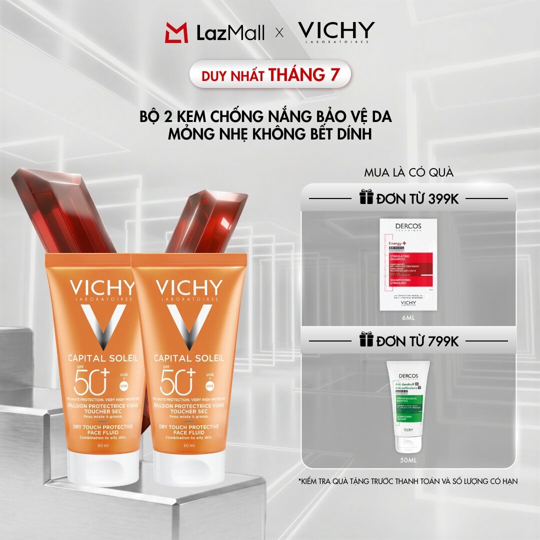 Bộ 2 kem chống nắng không gây nhờn rít Vichy Ideal Soleil Dry Touch SPF 50 Chống Tia UVA + UVB 50ml