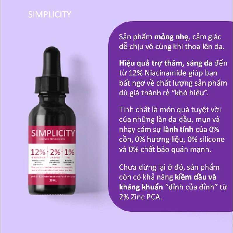 (Dược Ấn)tinh chất mờ thâm kiềm dầu giảm viêm 12% Niacinamide 2% Zinc 1% Hyaluronic Simplicity dupe 