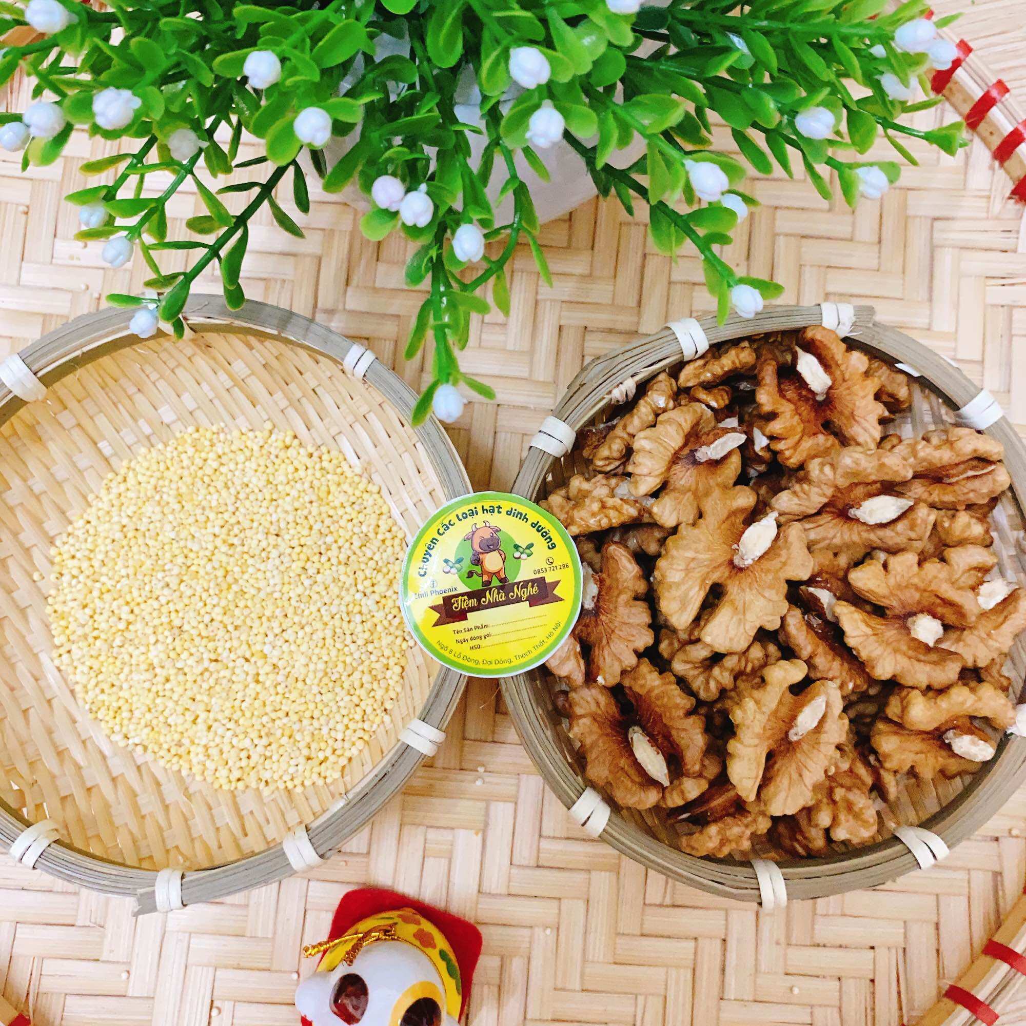 100g Hạt mix kê nếp + óc chó nấu sữa hạt, nấu ăn dặm đóng túi zip kèm gói hút ẩm sạch sẽ