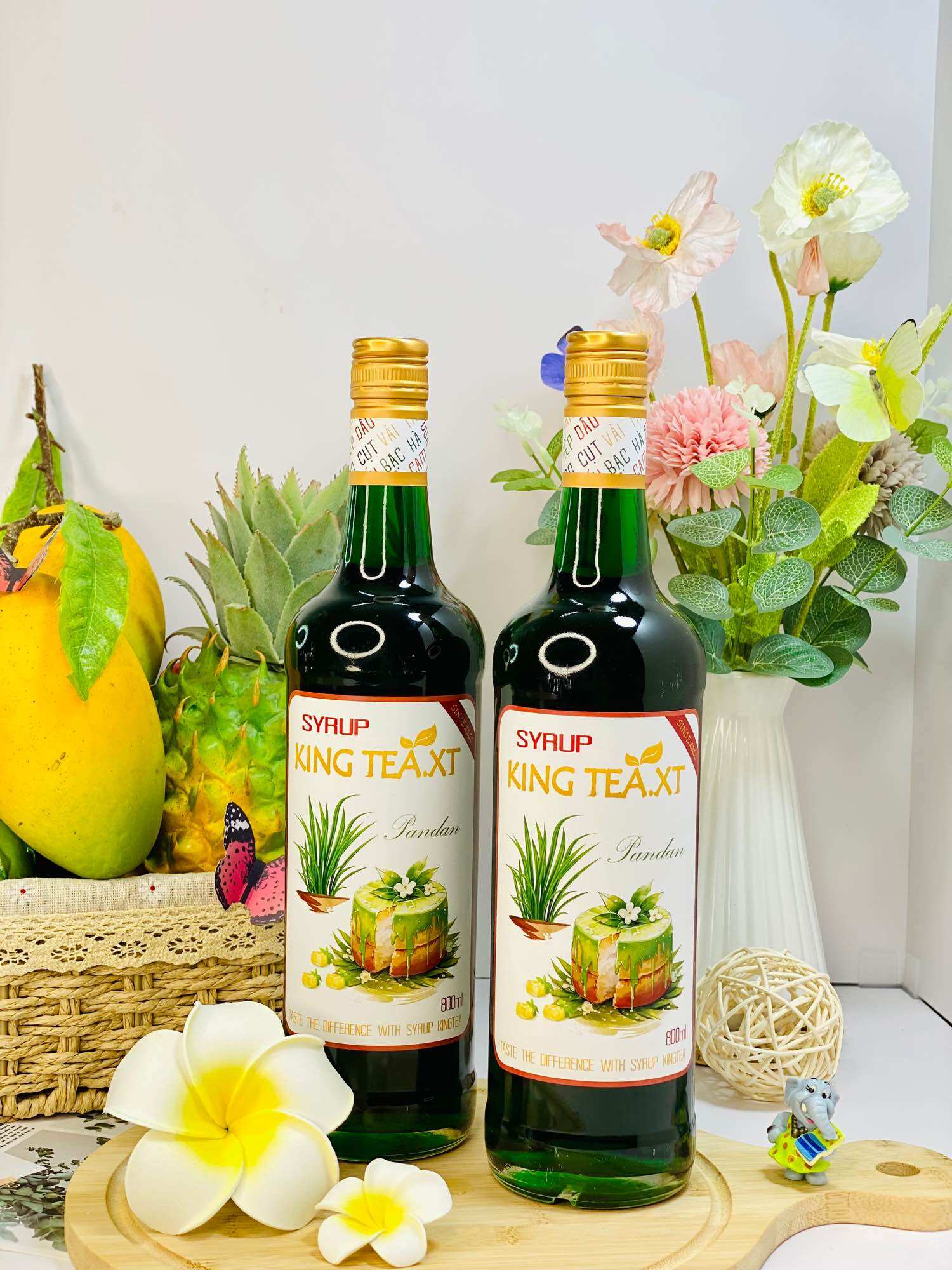 Syrup LÁ NẾP(Lá Dứa) Pha Chế(Syrup Pandan) KINGTEA.XT-Chai Thủy Tinh 800ml