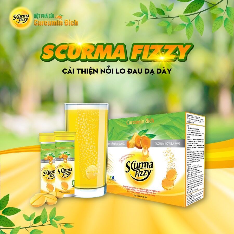 Scurma fizzy - viên sủi dạ dày nano curcumin hộp 2 tuýp