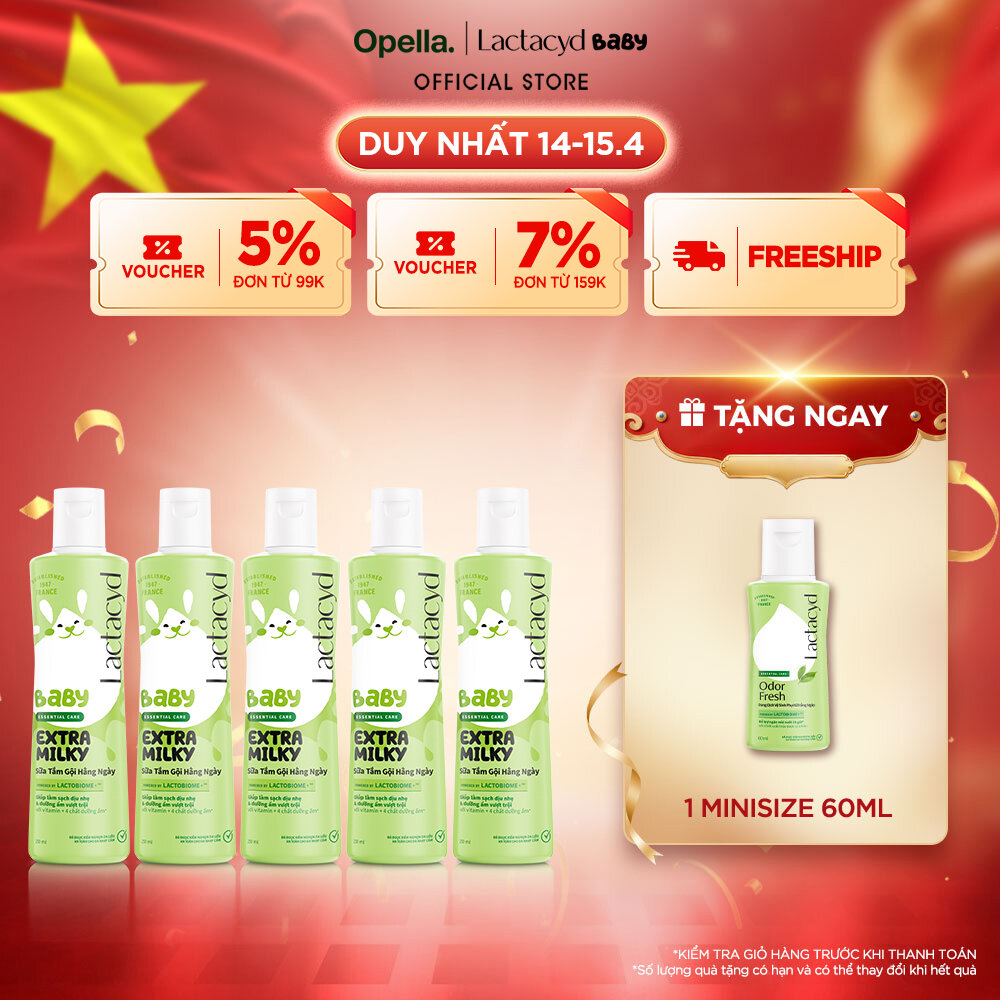 Bộ 5 chai Sữa Tắm Gội Trẻ Em Lactacyd Baby Extra Milky Làm Sạch Dịu Nhẹ và Dưỡng Ẩm Vượt Trội 250ml/chai