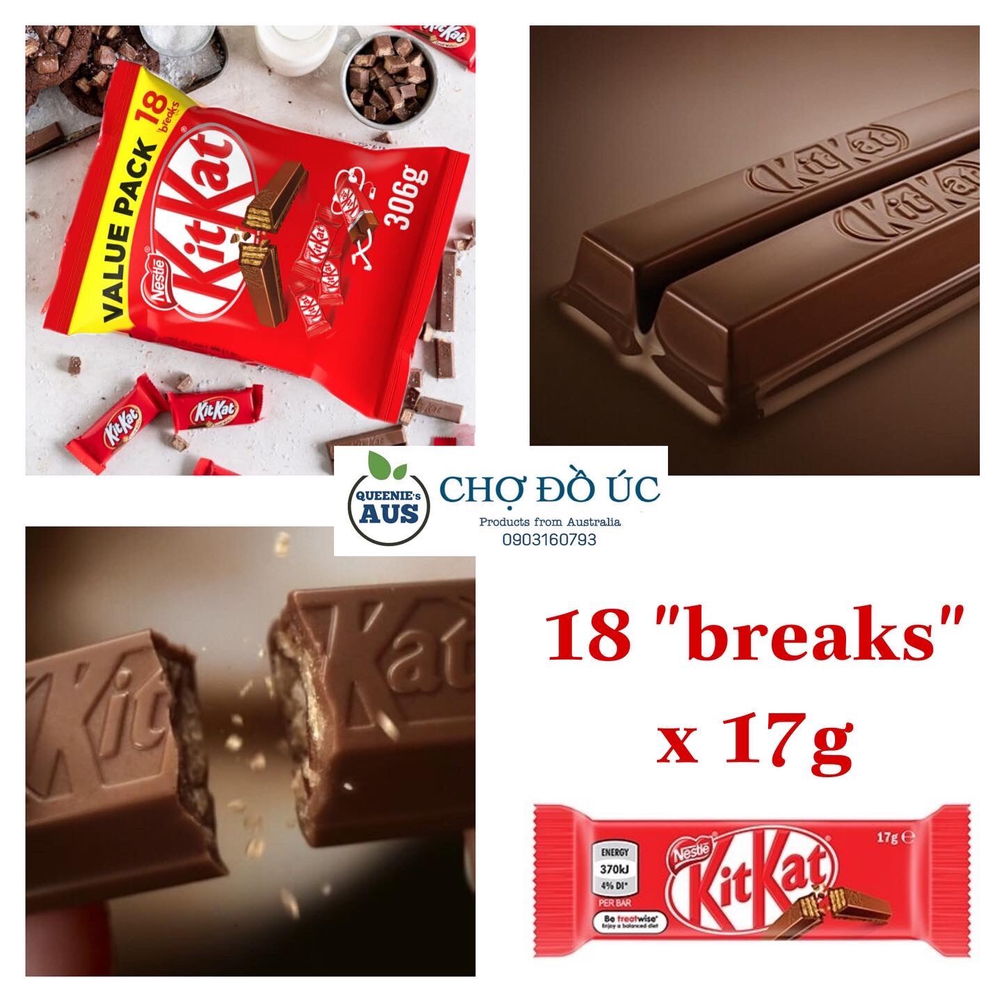 New 2022] bánh xốp phủ chocolate kitkat milk - túi lớn 18 thanh mini - ảnh sản phẩm 2