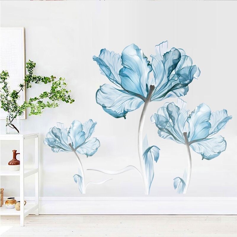 Decal dán tường ba cây hoa xanh