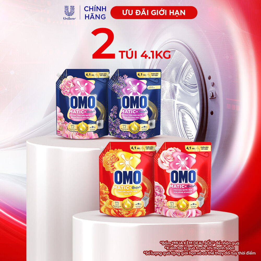 (Livestream) - Combo 2 túi nước giặt OMO Matic cửa trước 4.1kg/túi/ Chuyên Gia Giữ Màu 3.8KG (túi)