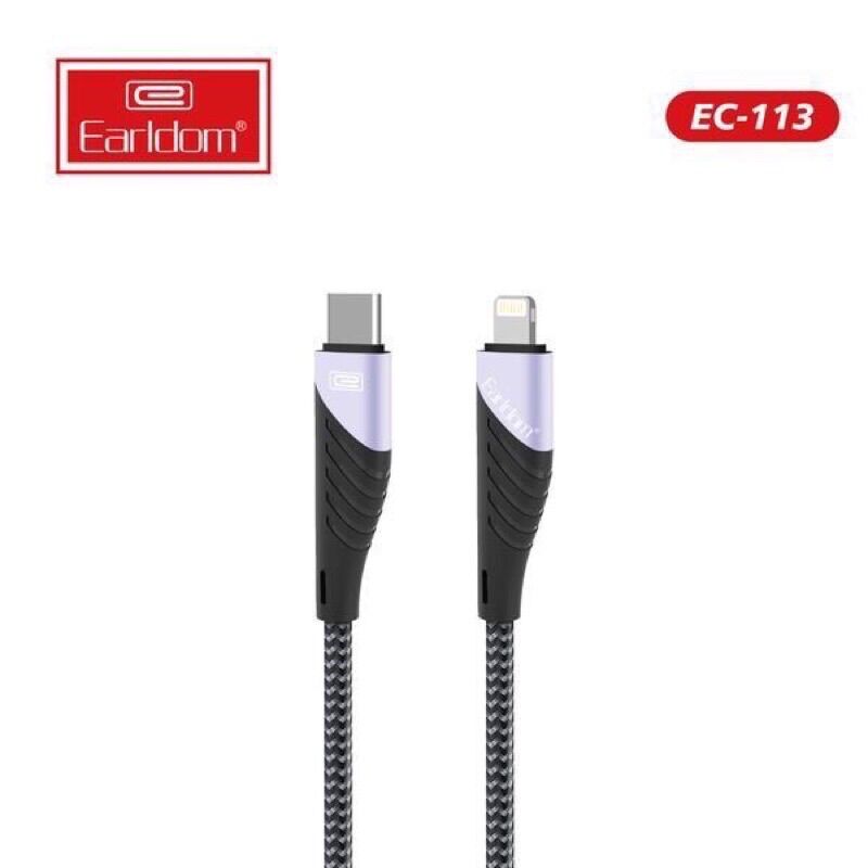 Cáp sạc kết nối, dây sạc nhanh type-c to lightning earldom ec-113 1,2m chống xoắn rối bền bỉ chắc chắn
