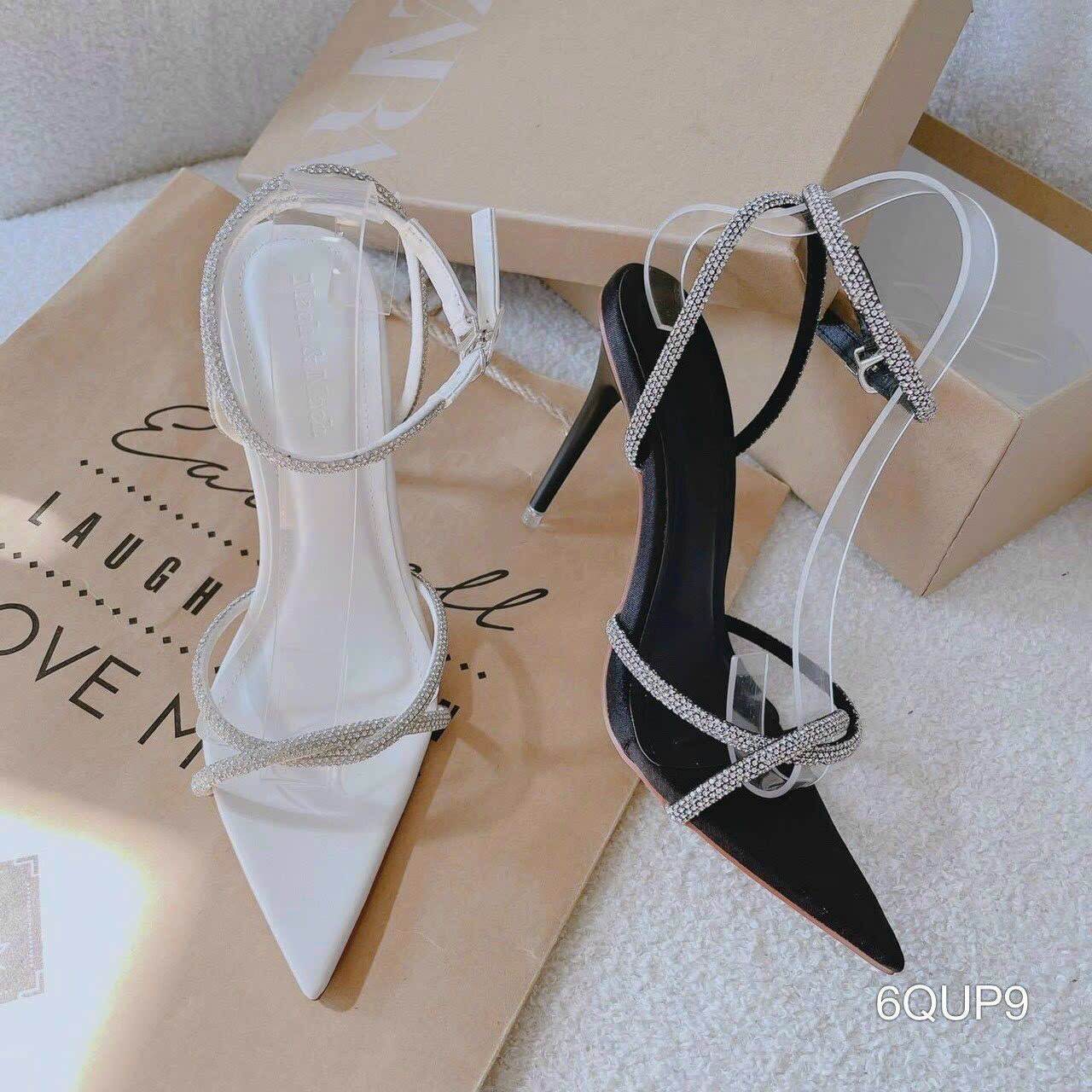 Giày gót nhọn sanđan xoàn cao 9cm màu đen