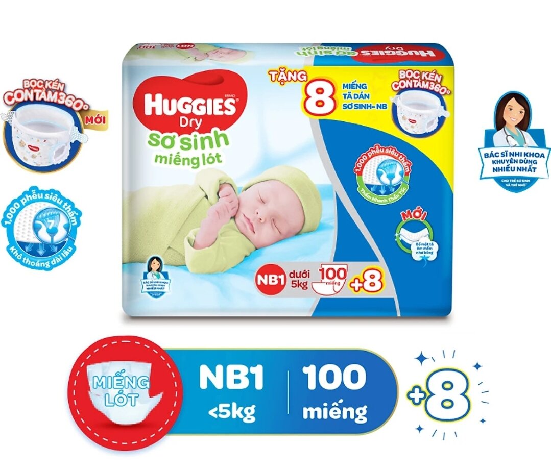 Miếng lót sơ sinh Huggies NB1 100 miếng