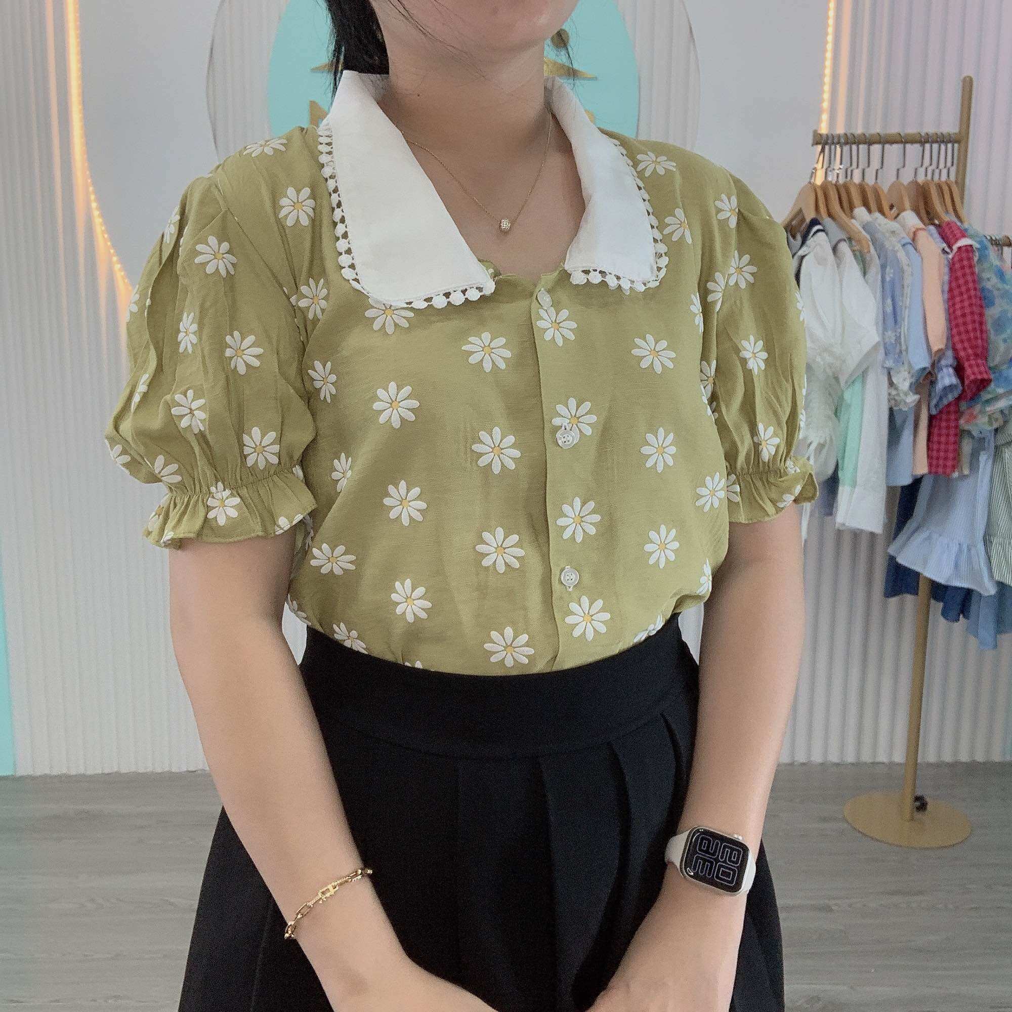ÁO SƠ MI HOA CÚC CỔ SEN (MS91)