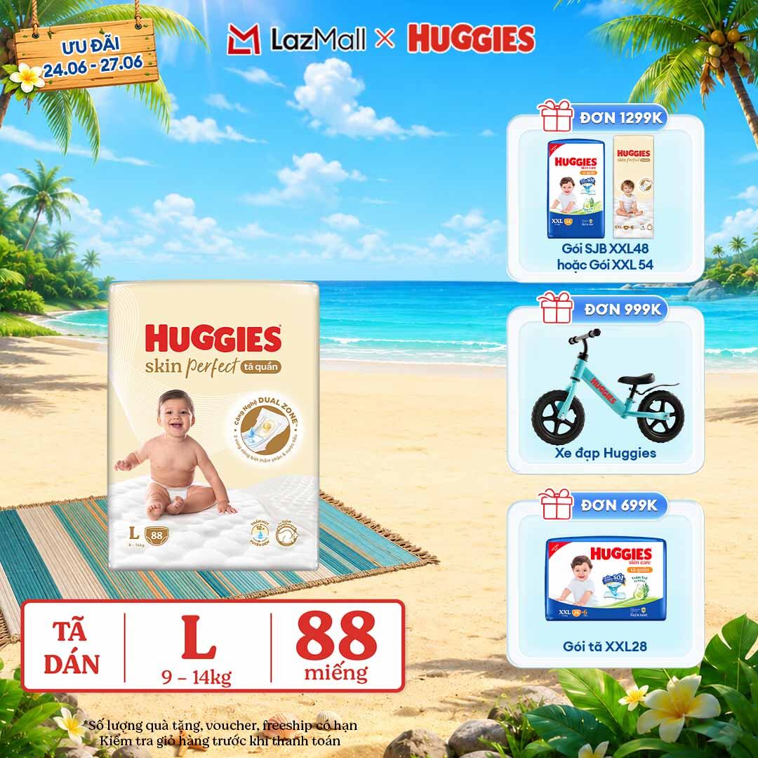 [Chỉ 25-29.06 QUÀ TẶNG ĐH 699K]  Tã quần Huggies Skin Perfect L size Mega Jumbo 88 miếng