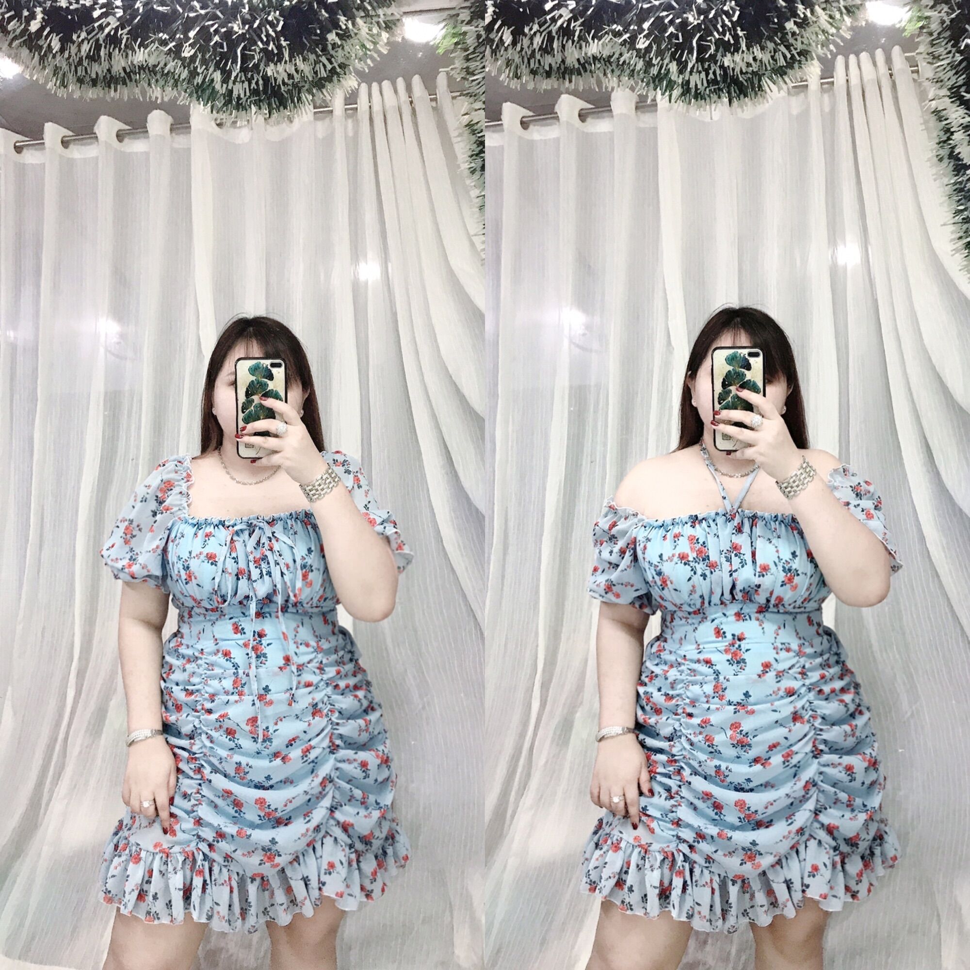 [Bigsize 65-90kg] Đầm voan phom nhún