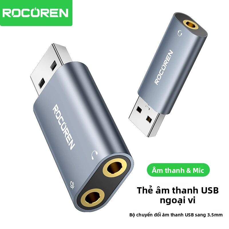 Rocoren USB Card Âm Thanh Ngoài Adapter 3.5mm Mic Tai Nghe Stereo Tai Nghe Âm Thanh Micro Giao Diện Loa Cho Laptop Giá 163,000 Đồng*Miễn phí vận chuyển