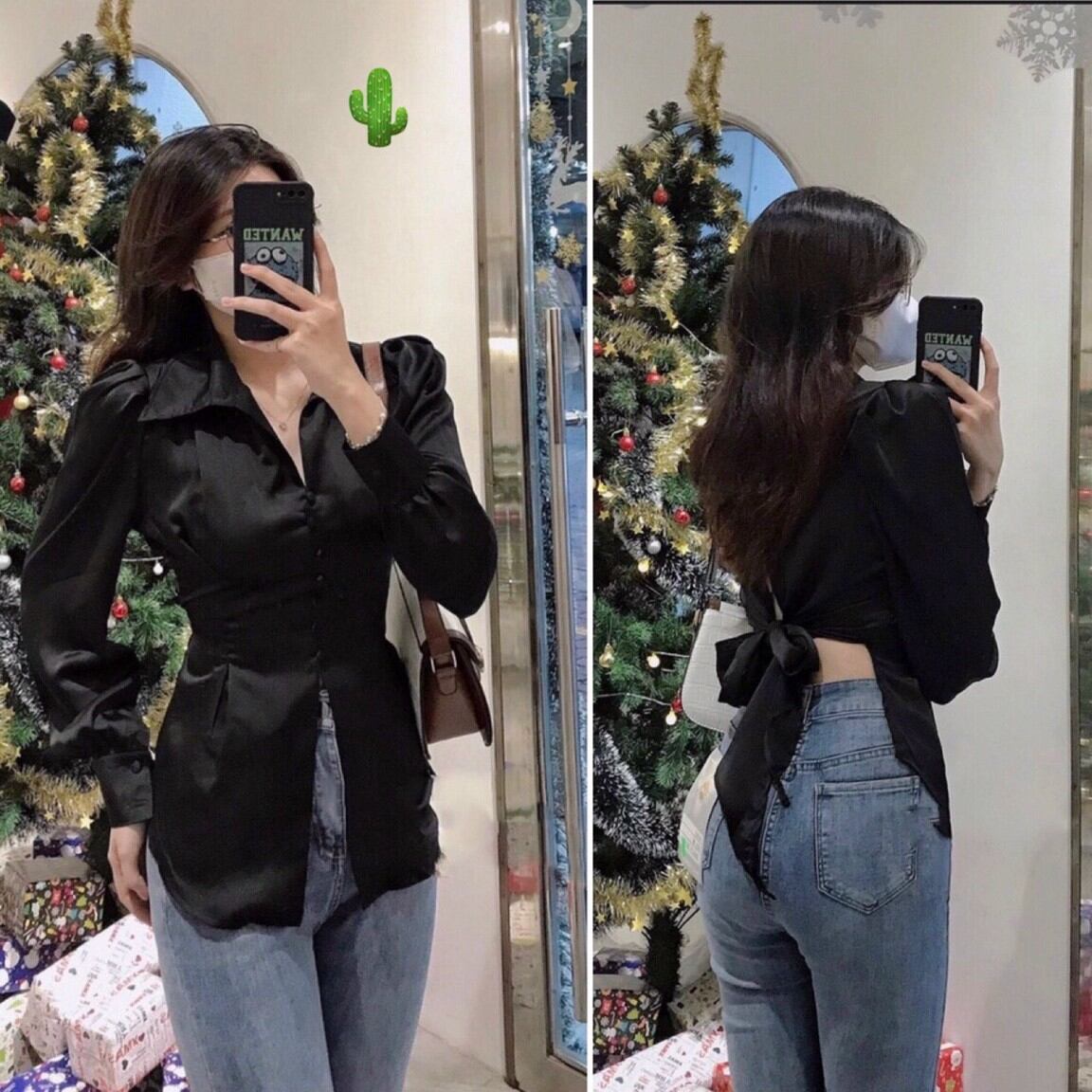 ÁO KIỂU NỮ ÁO SƠ MI PHI LỤA CỘT NƠ SAU FORM 50KG