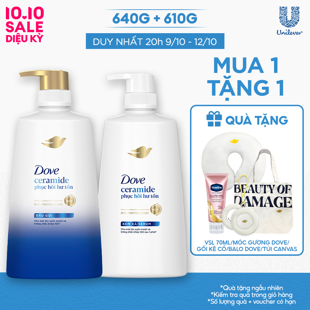 Combo Dầu Gội, Kem Xả Dove Ceramide Phục hồi hư tổn 640g, 610g (bao bì tùy đợt nhập hàng)