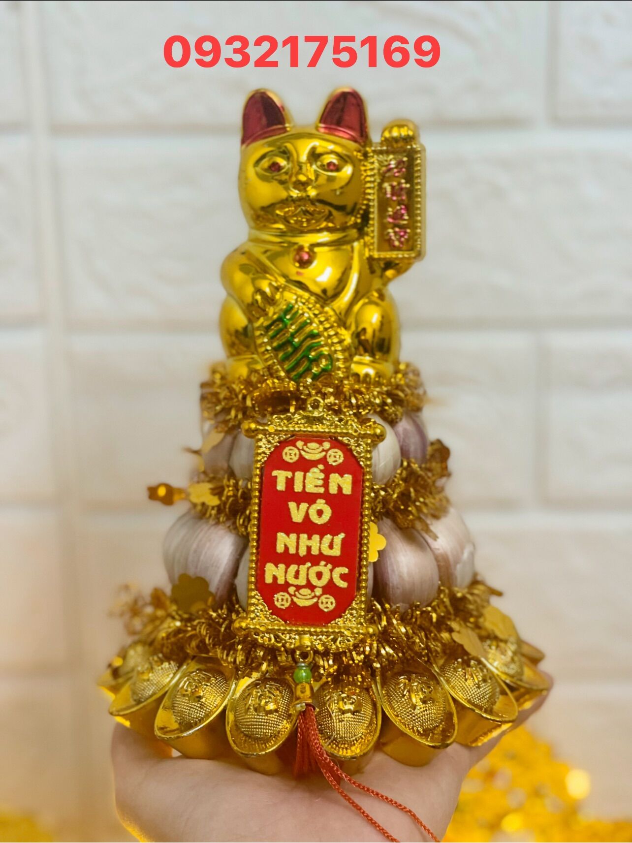 Tháp tỏi 2 tầng ông Mèo chiêu tài ngự đế vàng thỏi