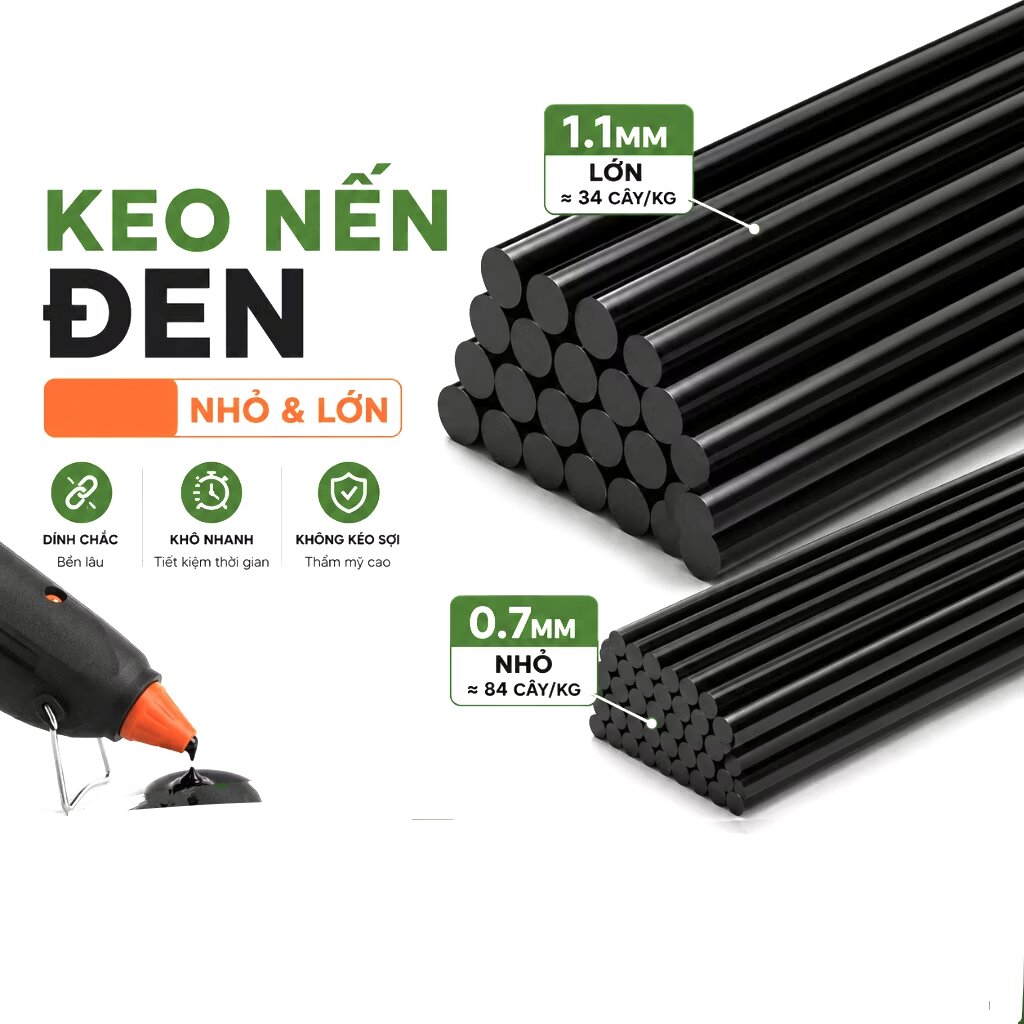 10 Cây Keo Nến Đen Silicon Lớn Nhỏ Keo Đốt Nóng Chảy Siêu Dính Diy -