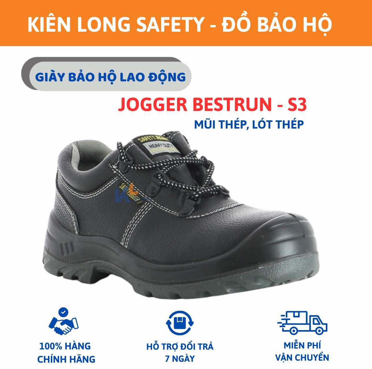 Giày bảo hộ Jogger Bestrun S3 da bò, chống đinh/ trượt, công trình lao động
