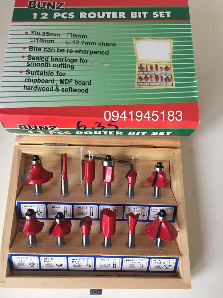 Bộ mũi phay gỗ 12PCS 6.35