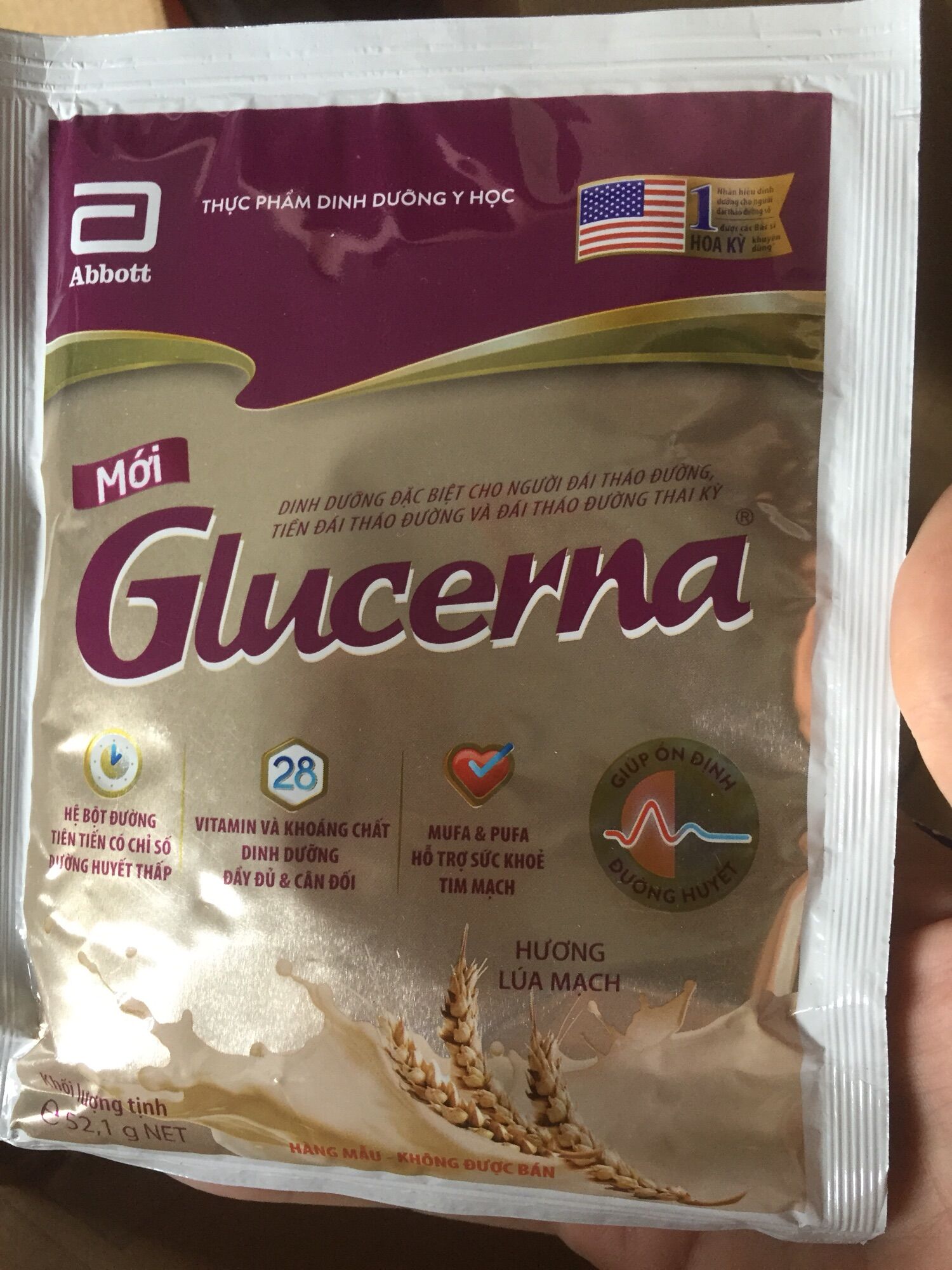 10 gói sữa glucerna hương lúa mạch/ vani