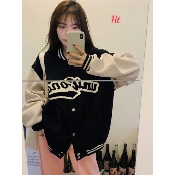 Áo khoác bomber phối tay trắng siểu hot