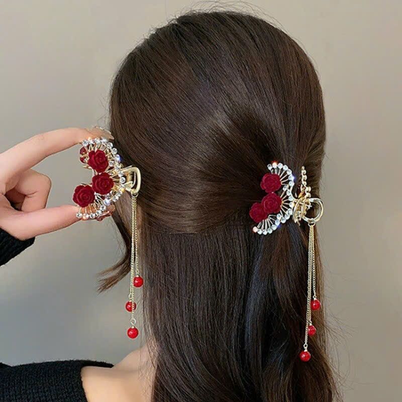 Kẹp nữa tóc hoa đỏ đính đá lấp lánh