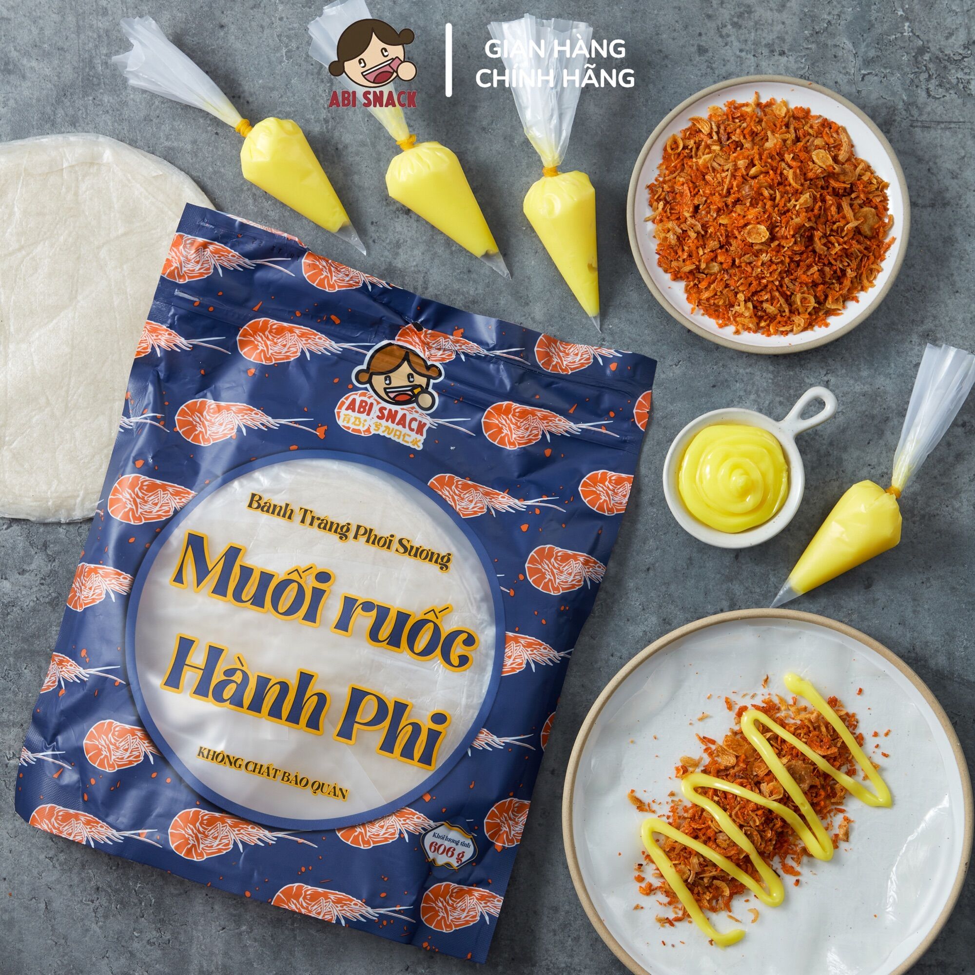 Bánh Tráng Phơi Sương Muối Ruốc Hành Phi - Abi Snack - 606gram
