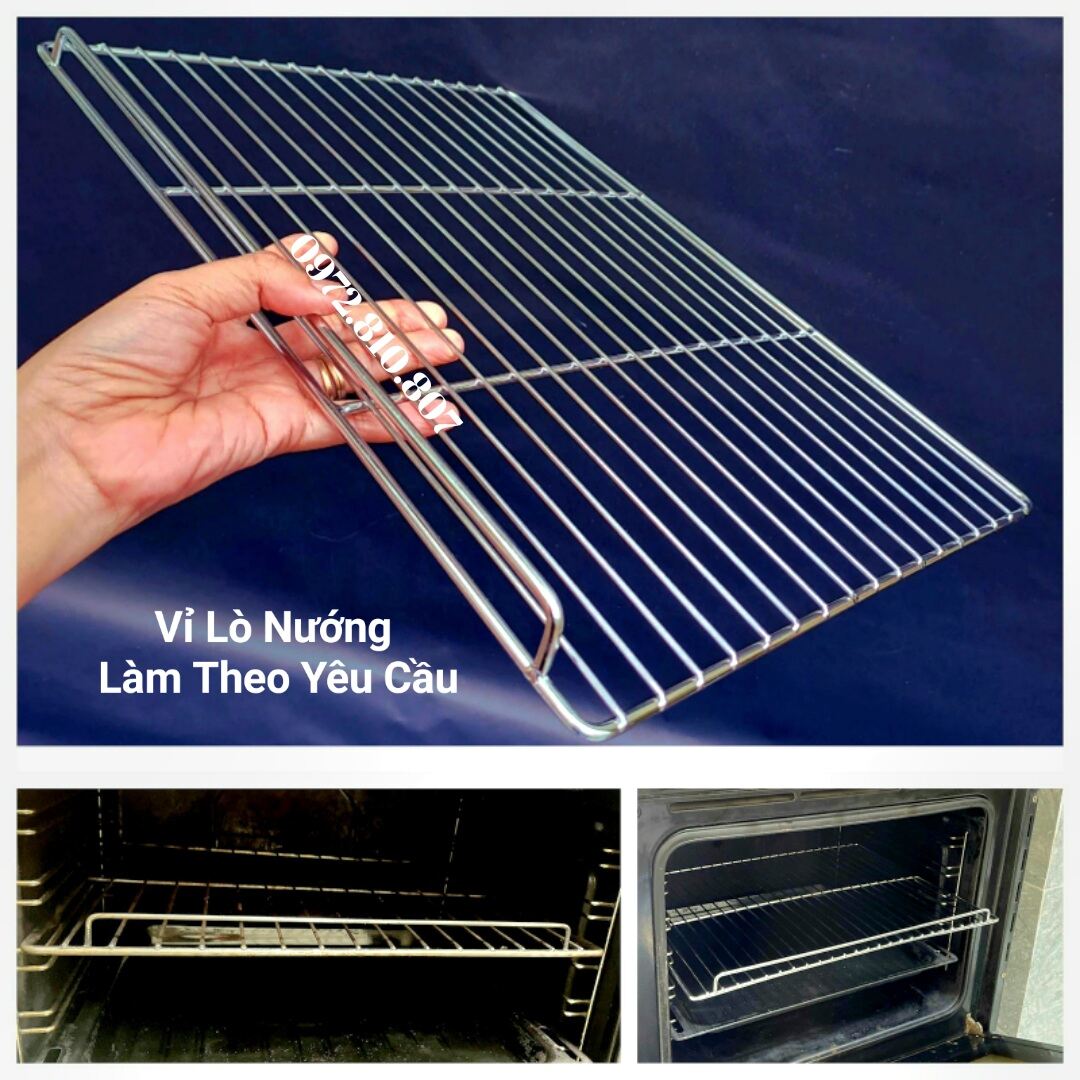 Vỉ Lò Nướng Có Gờ(Quai) tiện kéo vỉ ra vô. Vỉ inox 304 đặt theo quy cách