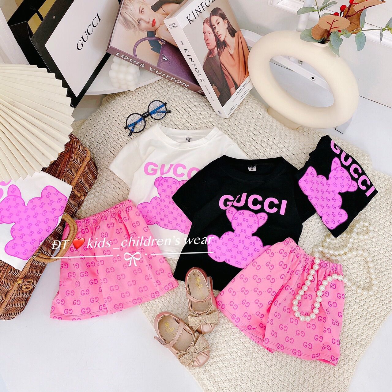 Set 2 bộ cotton gấu Gucci cho bé gái