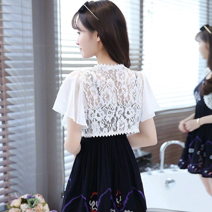 [HCM]Áo khoác ren form ngắn phối tay voan