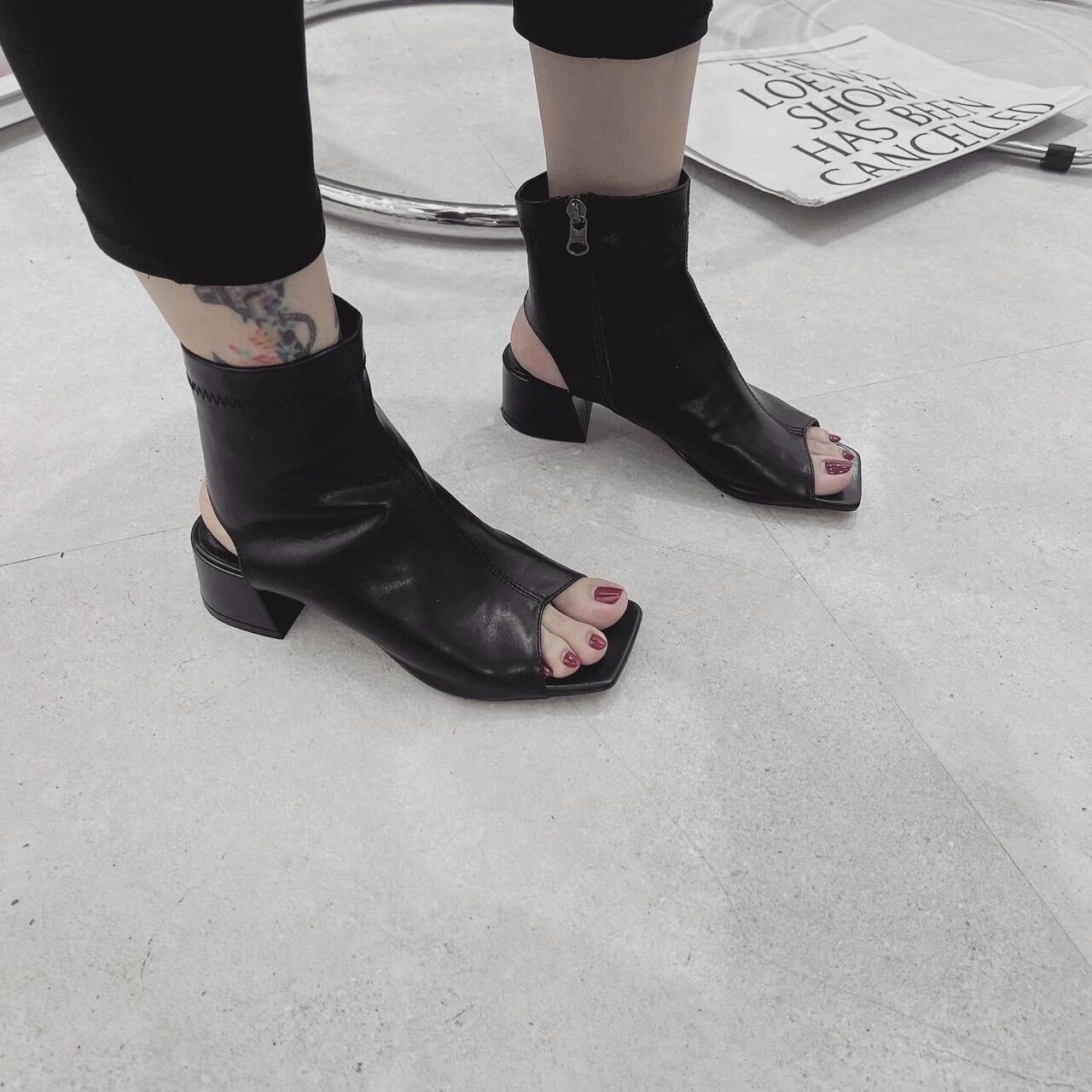 Giày bốt rọ nữ cổ lửng giày chiến binh nữ cao gót mẫu mới đế vuông 10 phân Boot Shoes