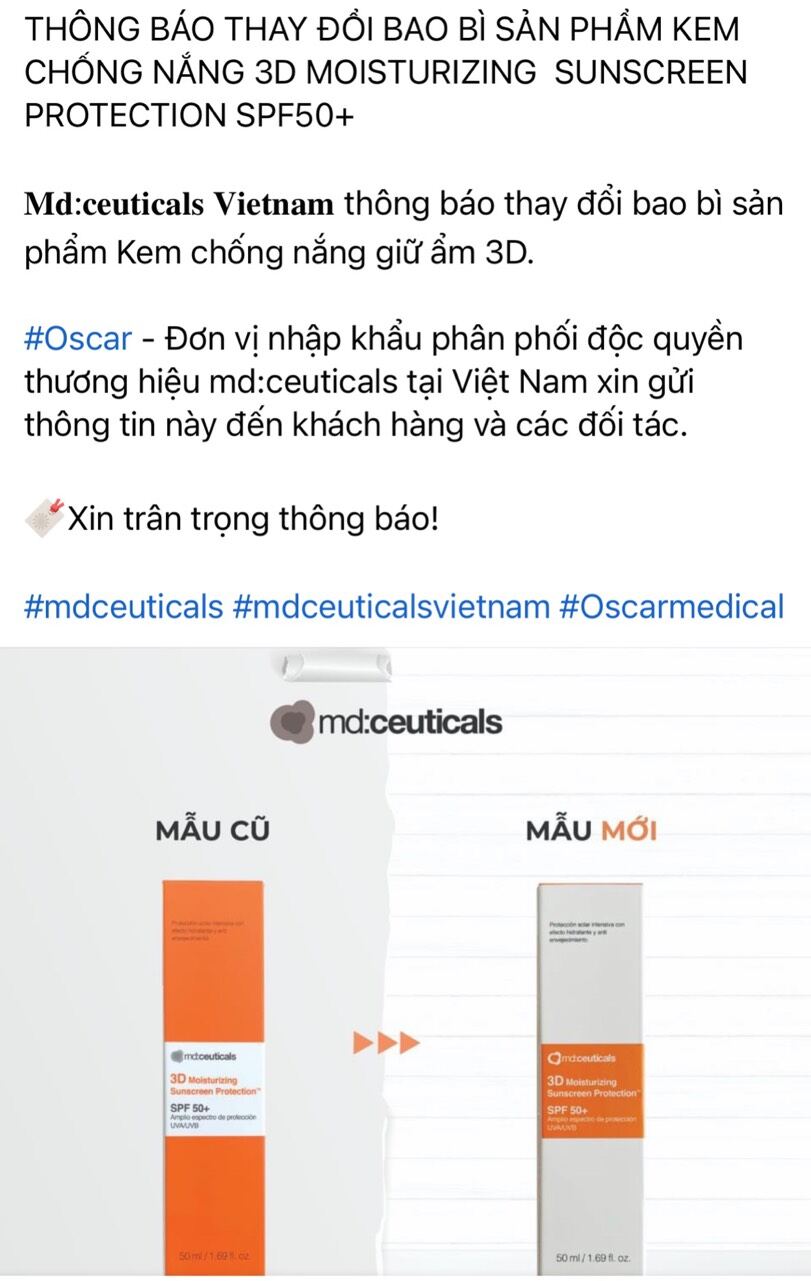 [CHÍNH HÃNG] Kem Chống Nắng Md:ceuticals 3D Moisturizing Sunscreen Protection SPF 50+