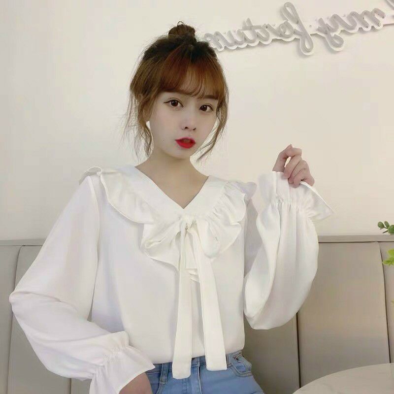 Áo tiểu thư cổ bèo cột nơ hư xinh