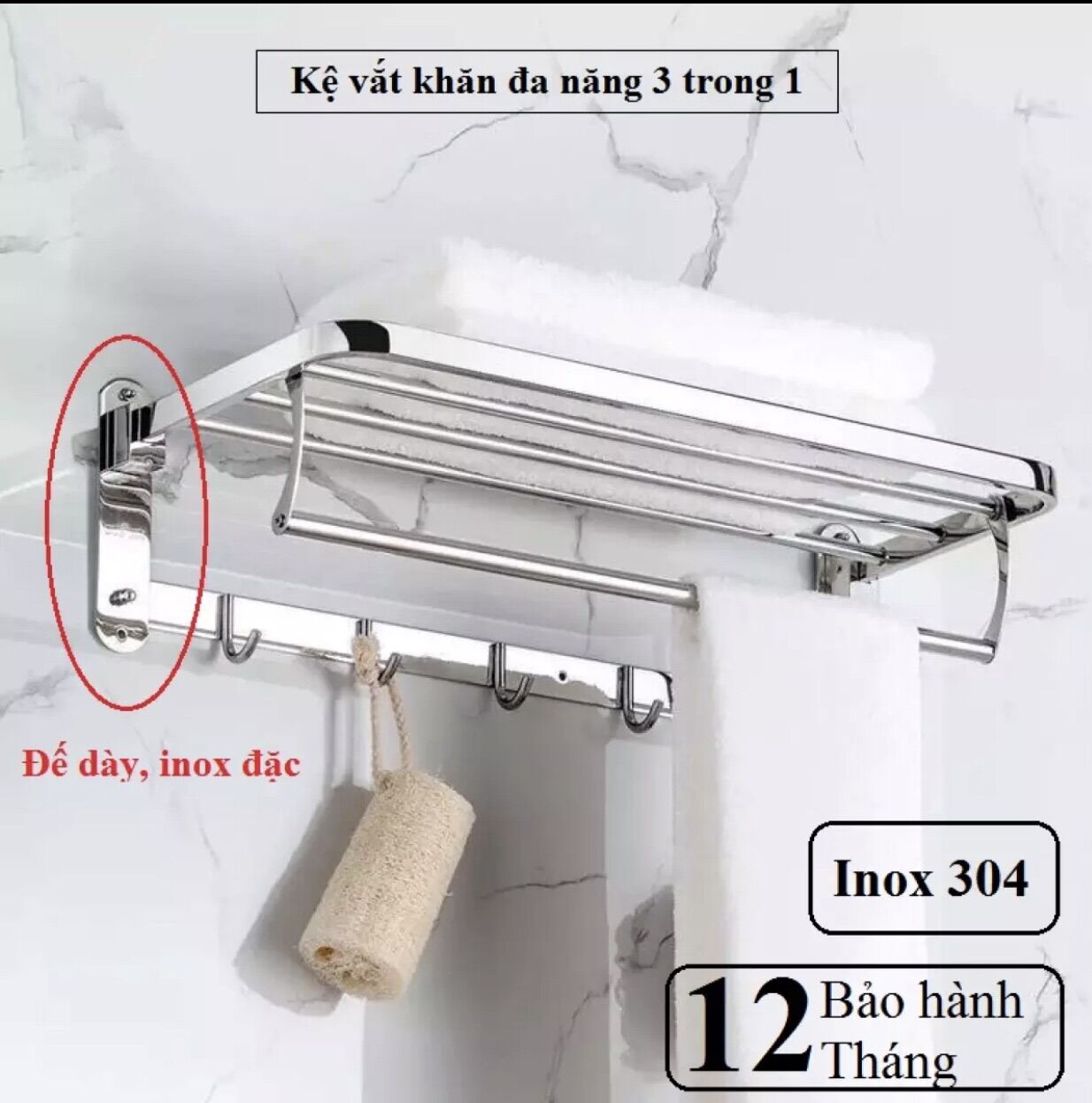 [HCM]Giá treo khăn xếp inox 304( chân đặc)