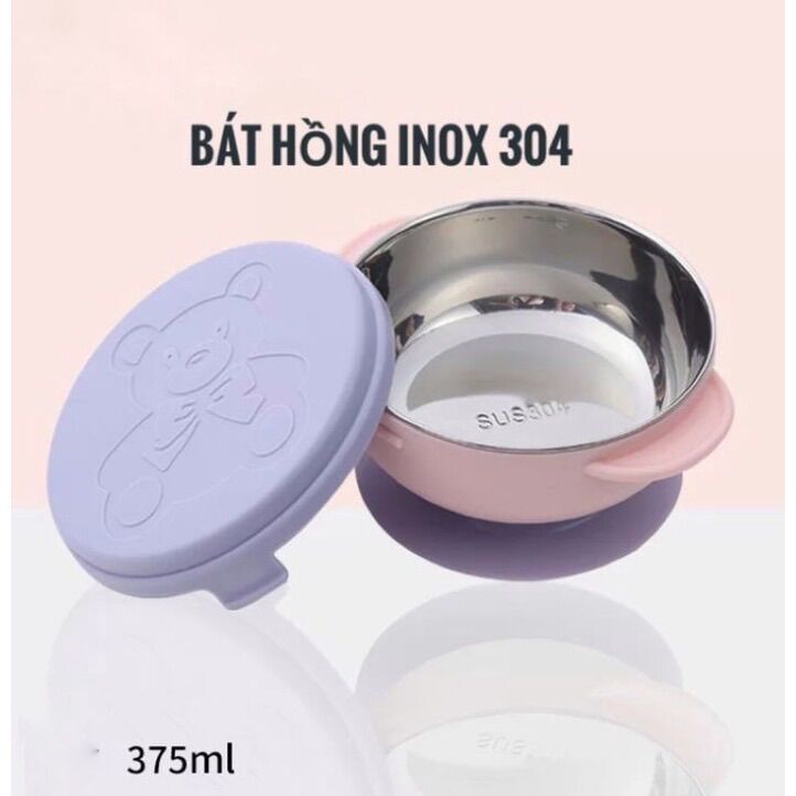 Bát ăn dặm chống đổ có nắp đậy cho bé - chén inox