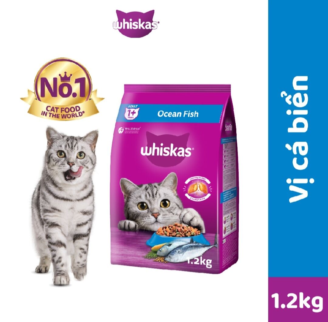 Thức ăn dạng hạt Whiskas cho mèo vị Cá biển 1.2kg