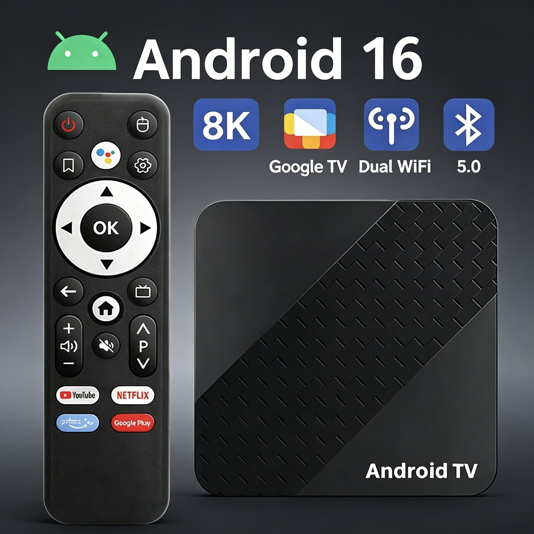 Hộp Tivi Thông Minh Android 16 Wifi Kép Bluetooth 5.4 HDR10 Google Assistant Media Player Rockchip RK3518 Quad Core RAM 4/8GB ROM 32/64/128/256GB